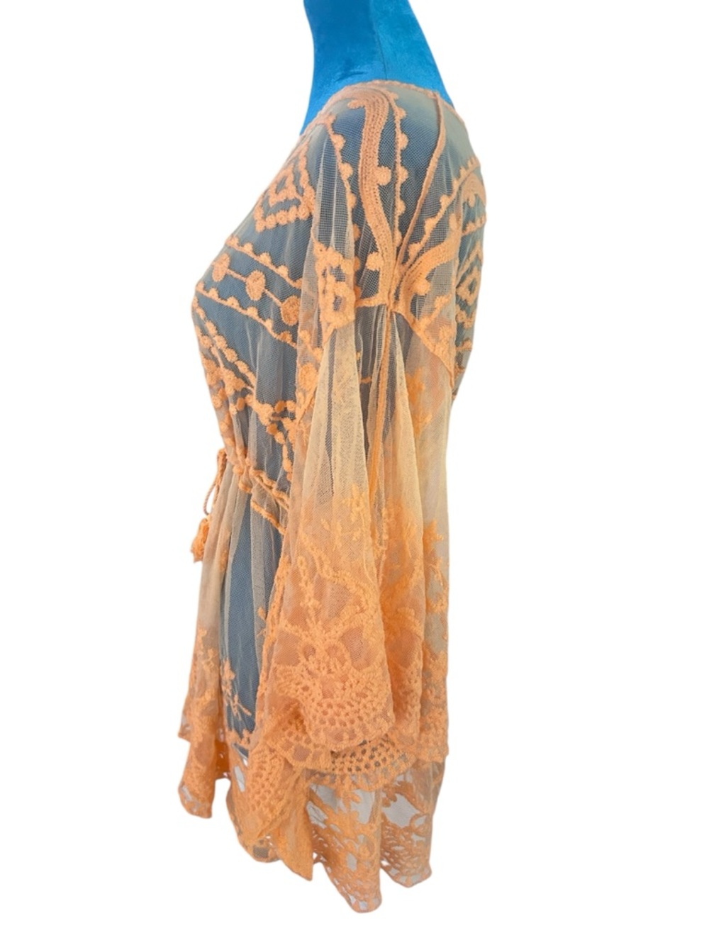 Lace Embroidered Sheer Tunic Top - Orange - Picture 2 of 5